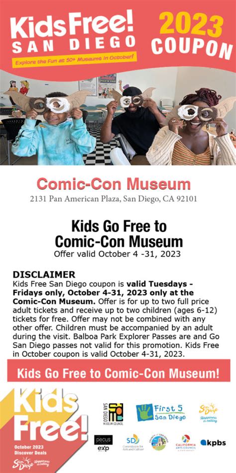 comic con museum discount code|KIDS GO FREE TO COMIC.